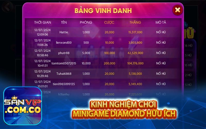 kinh nghiem choi minigame diamond huu ich